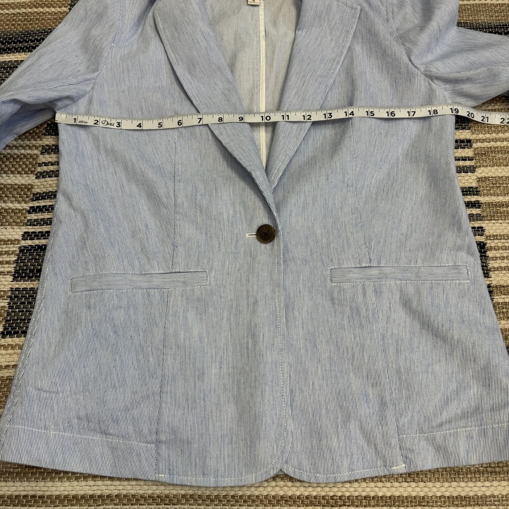 J Crew Blazer Women's 6 Blue Striped Seersucker Linen Blend Lightweight Relaxed - Picture 10 of 15